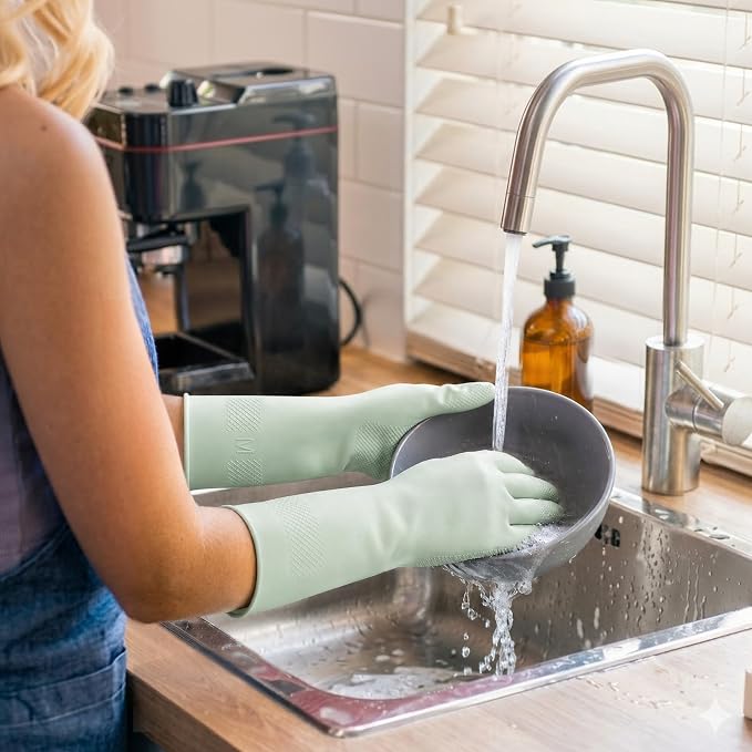 Cleaning Rubber Gloves, Waterproof Non-Slip Long Cuff Dishwashing Household Kitchen Gloves