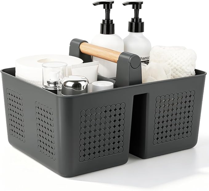 JiatuA Portable Shower Caddy Basket Plastic Caddy Organizer Large Dark Grey | Sturdy Drainage Large Capacity Cleaning Supplies Caddy Tool Storage for Bathroom Kitchen Bedroom College Dorm Essentials