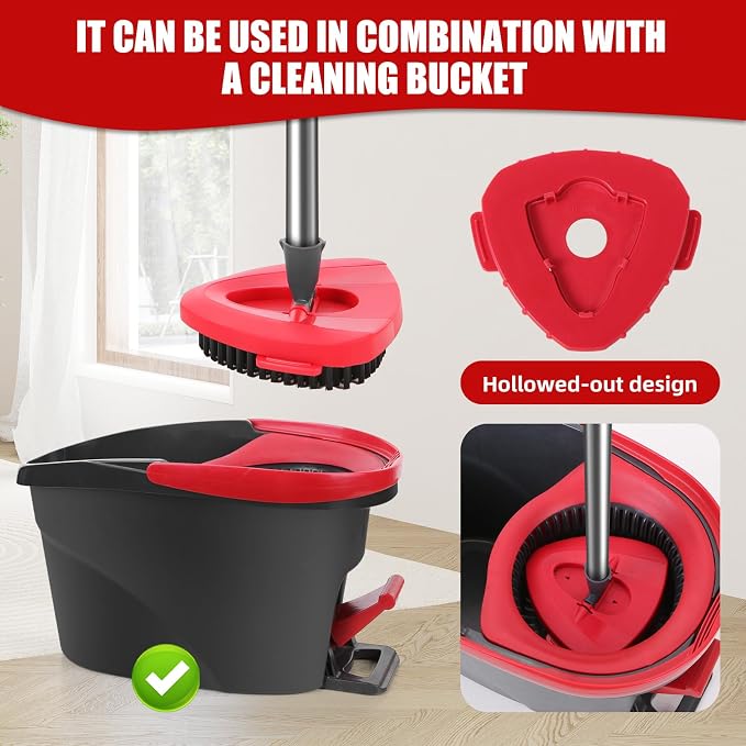 3-Piece Upgrade Scrub Brush Attachment & Base Compatible with O Cedar EasyWring 1-Tank Spin Mop, 2 Pack Heavy Duty Hard Bristle Replacement Heads for Grout, Tile, Bathroom & Hard Floor