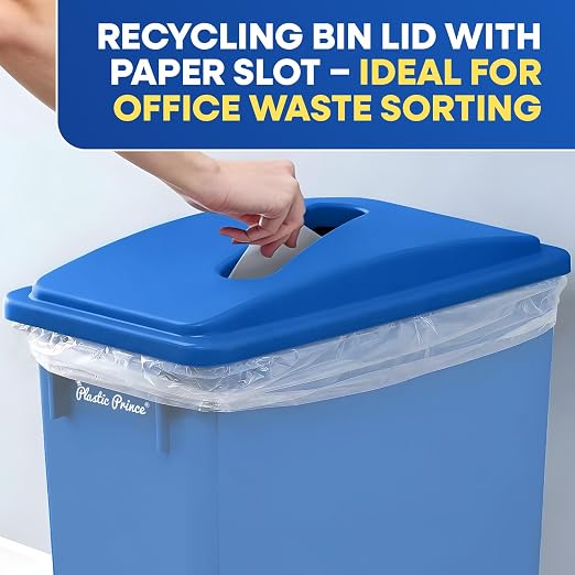 PLASTIC PRINCE Paper Recycling Lid, 23 Gallon Commercial Slim Jim Recycling Trash Can Lid with Hole, Plastic Blue Waste Garbage Can Lid with Paper Slot