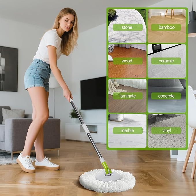 Masthome Spin Mop Bucket Set,Small Mop Bucket System with 3 Microfiber Pads | 360° Rotating Mop Head; Compact Mini Bucket for Apartment Dorm, Works On Hardwood Tile Laminate Floors