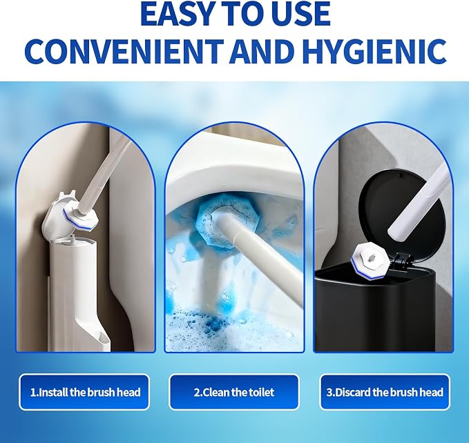 Disposable Toilet Brush Set with 60 Replacement Heads, Toilet Cleaning Replacement Pads, Starter Kit with Storage Case for Deep Cleaning and Hygienic Bathroom Maintenance