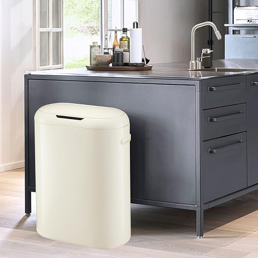 Garvee 13 Gal Sensor Trash Can - Touchless Automatic Kitchen Garbage Bin | Quick-Response Sensor, Ultra-Slim Space-Saving, Quiet Soft-Close Lid, Anti-Slip Bag Ring, Battery-Powered Smart Can