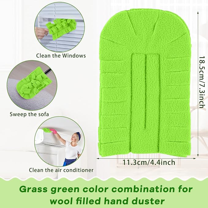 Zubebe 6 Pcs Reusable Duster Refills Fleece,Olive Green | Soft Polyester Fiber Flat Duster Refill Multi Surface Washable Cleaning Pad Tools for Home, Blinds, Car, Pet, Furniture, Fans