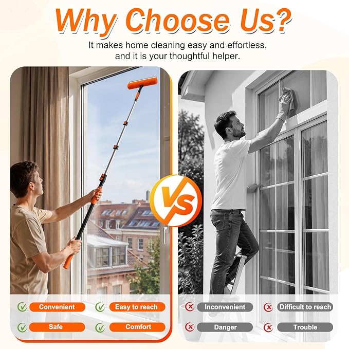 SISUPASSIE 20FT Reach High Ceiling Duster Kit, Window Cleaning kit with 3-12FT Extension Pole, Fan Duster for Ceiling Fan Blades, Microfiber Feather Duster, Rotatable Window Squeegee and Cobweb Duster