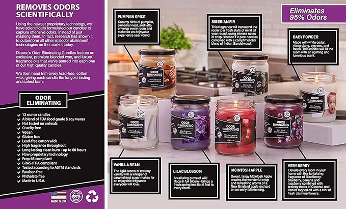 Mango Odor Eliminating Highly Fragranced Candle - Eliminates 95% of Pet, Smoke, Food, and Other Smells Quickly - Up to 80 Hour Burn time - 12 Ounce Premium Soy Blend