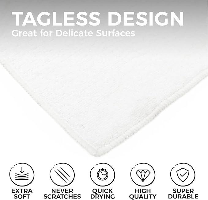 The Rag Company - All-Purpose Microfiber Terry Cleaning Towels - Commercial Grade, Highly Absorbent, Lint-Free, Streak-Free, Kitchens, Bathrooms, Offices, 300gsm, 14in x 14in, White (12-Pack)