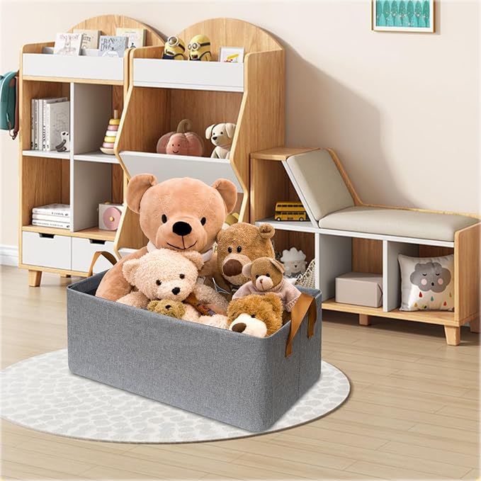 SNWDN 6 Pack Closet Cloth Storage Bins with Handles（Grey 16.5''L x 11.8''W x 9.8''H）