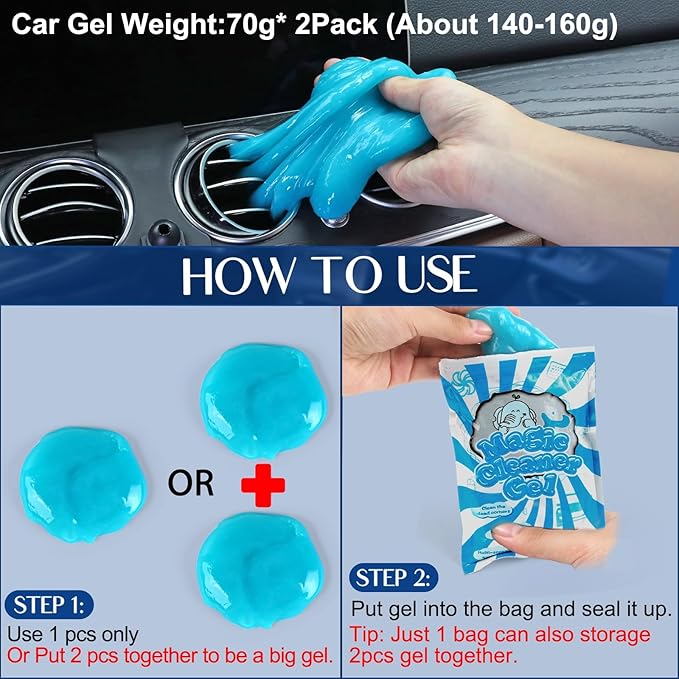 Fitosy Car Interior Duster Detail Brush Cleaning Gel Kit, Dust Remover | Slime Putty Cleaner Soft Detailing Brushes Car Accessories Essentials Supplies Tools for Men Women, Auto Truck SUV RV