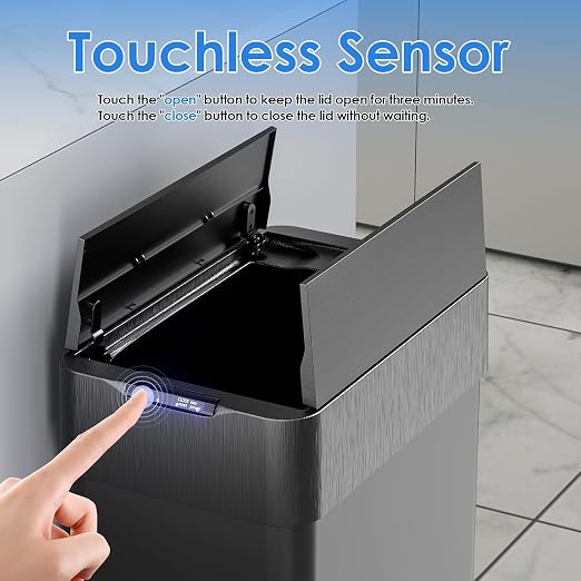 Automatic Trash Can, 21.1 Gallon Touchless Motion Sensor Trash Bin | Smart Garbage Can with Soft-Close Lid, Bag Retainer Ring and Display Light,for Kitchen,Living Room Office (Black, 80L)