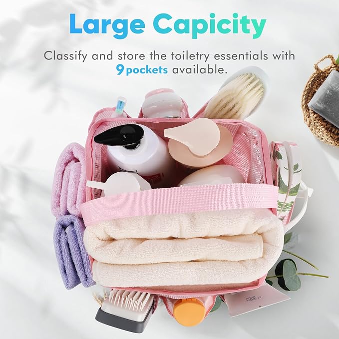 EUDELE 2 Pack Mesh Shower Caddy Portable for College Dorm Room Essentials, Shower Caddy Dorm with 9-Pocket Large Capacity,Shower Bag for Beach,Swimming,Gym All Black+All Purple