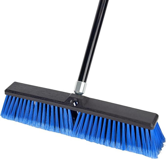 18 Inches Outdoor Push Broom Heavy Duty Shop Broom with 63" Long Handle for Deck Driveway Garage Yard Patio Concrete Floor Cleaning(Blue)