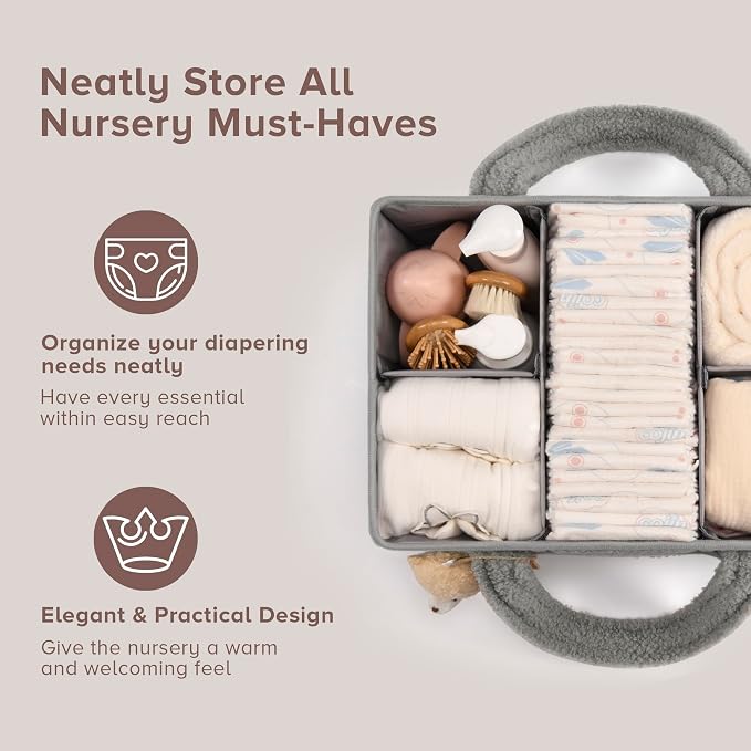 Baby Diaper Caddy Organizer with Handle, Boy & Girl Shower Gift Basket, Portable Diaper Storage Basket Bin for Wipes, Newborn Baby Essentials Registry Search Must Haves, Car Caddy Organizer