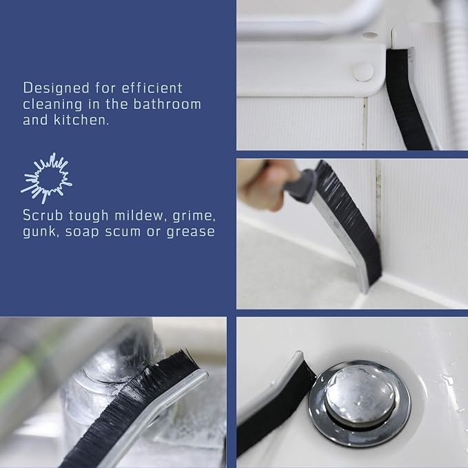 Grout Cleaner Scrub Brush Deep Tile Joints - Stiff Angled Bristles for Showers, Bathtubs, Kitchens - Multi-Surface All-Around Household Cleaning Tool