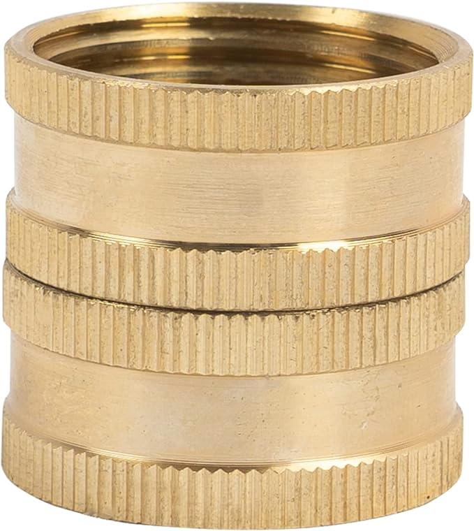 Hourleey Garden Hose Adapter, 3/4 Inch Solid Brass Hose Connectors, 2 Pack Hose Connector with 2 Extra Washers (Female to Female)