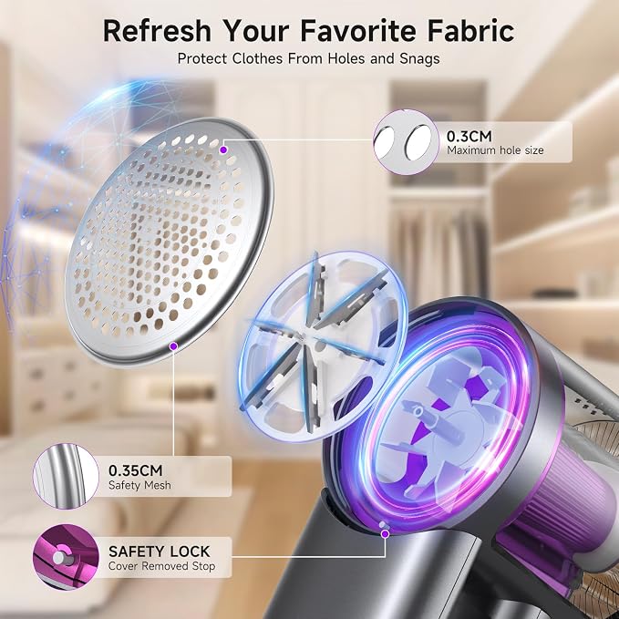 Powerful Fabric Shaver for Clothes, Safe Lint Remover with 2 Extra Replacement Blades, LED Display, Rechargeable 3-Speeds Sweater Shaver for Wool, Cashmere, Knits & Furniture