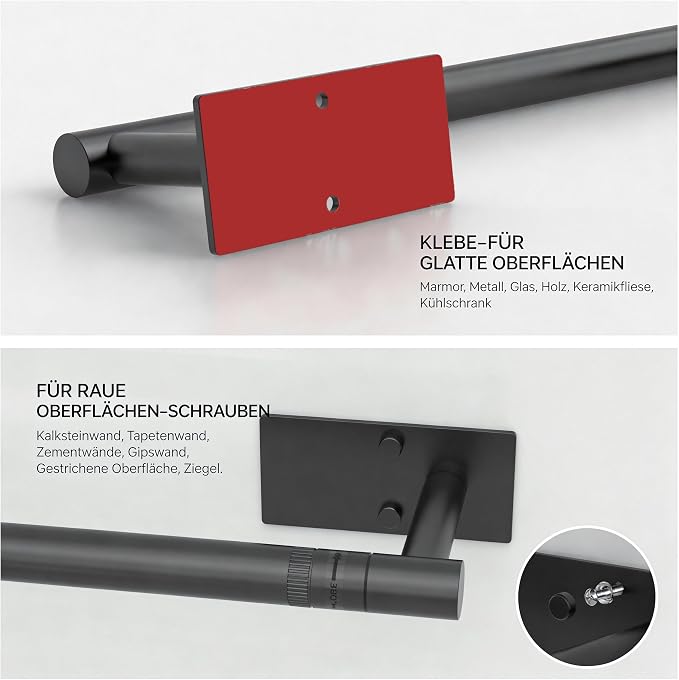 Matte Black Paper Towel Holder Under Cabinet Self Adhesive | 304 Stainless Steel Post Pivoting Design Wall Mounted & No Drilling for Kitchen Waterproof & Rustproof, Square Base