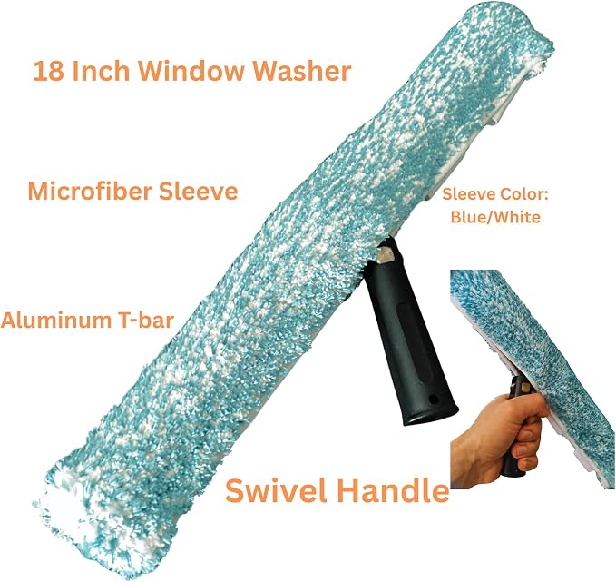18 Inch Window Squeegee and Window Washer, Professional Window Cleaning Kit, Swivel Handle Squeegee with Aluminum T-Bar Window Scrubber and Microfiber Sleeve