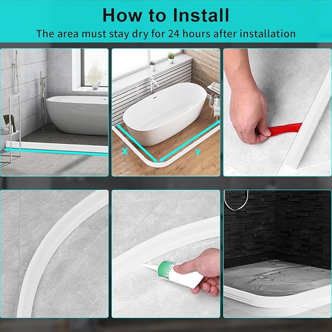 Hi-Na 3ft/5ft/6ft/8ft10ft Collapsible Shower Threshold Water Dam Water Barrier for Shower and Water Stopper Keeps Water Inside Water Threshold for Wet and Dry Separation (6ft, white)