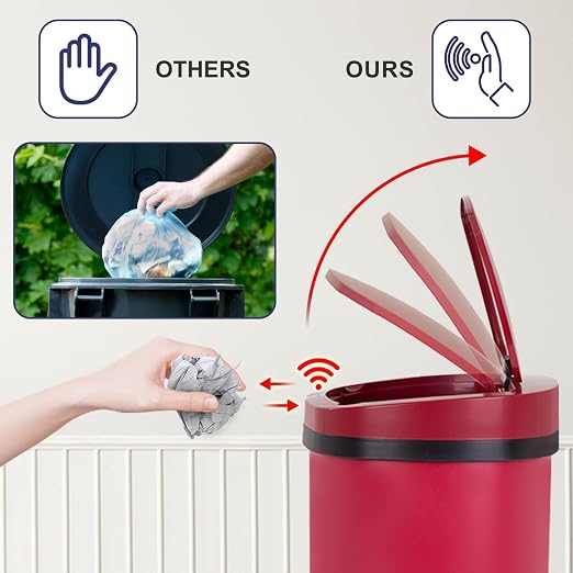 13 Gallon Kitchen Trash Can Bathroom Trash Can with Lid Red Garbage Can | Automatic Motion Sensor,50 Liter Touchless Trash Bin,Waterproof Garbage Bin Wastebasket for Toilet,Office,Caravans,Bedroom,