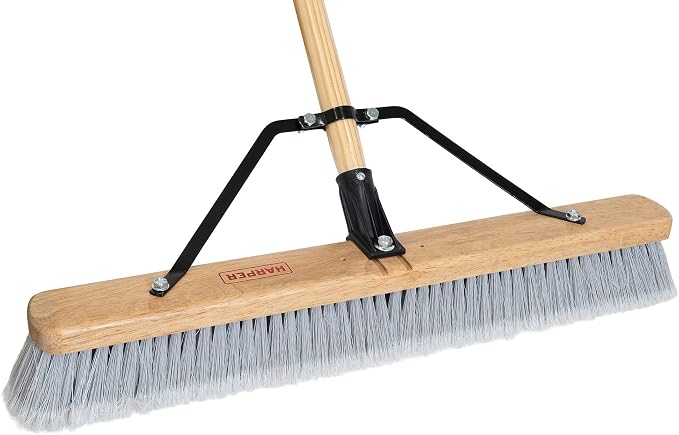 Harper 24 Inch Indoor Smooth-Surface Push Broom with Flagged Bristles for Sand, Saw Dust, Wood Shavings and Pet Hair in Garages, Warehouses, and Workshops