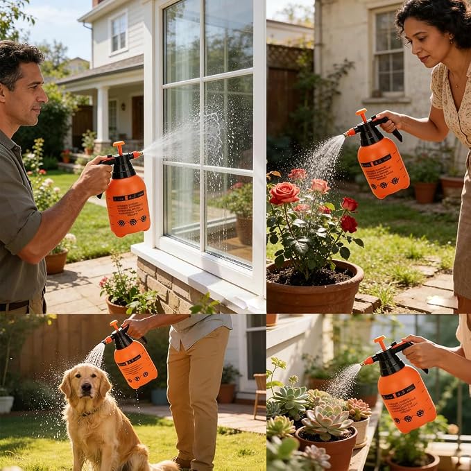 3 Pack 2L Handheld Garden Pressure Sprayer with Adjustable Brass Nozzle | 12 Inch Plant Mister Sprayer for Indoor Houseplants, Lawn Watering, Household Cleaning, Patio & Garden Maintenance