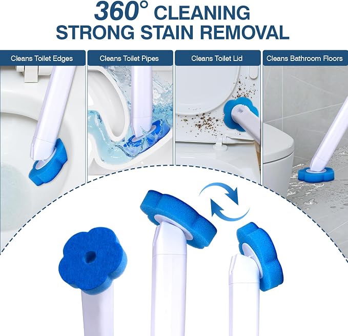 Disposable Toilet Brush with 136 Refills, Toilet Bowl Wand and Holder, White Toilet Cleaning Brush, Toilet Bowl Wand Kit Wall-Mounted, Toilet Brush Refill for Efficient and Deep Scrub Toilet