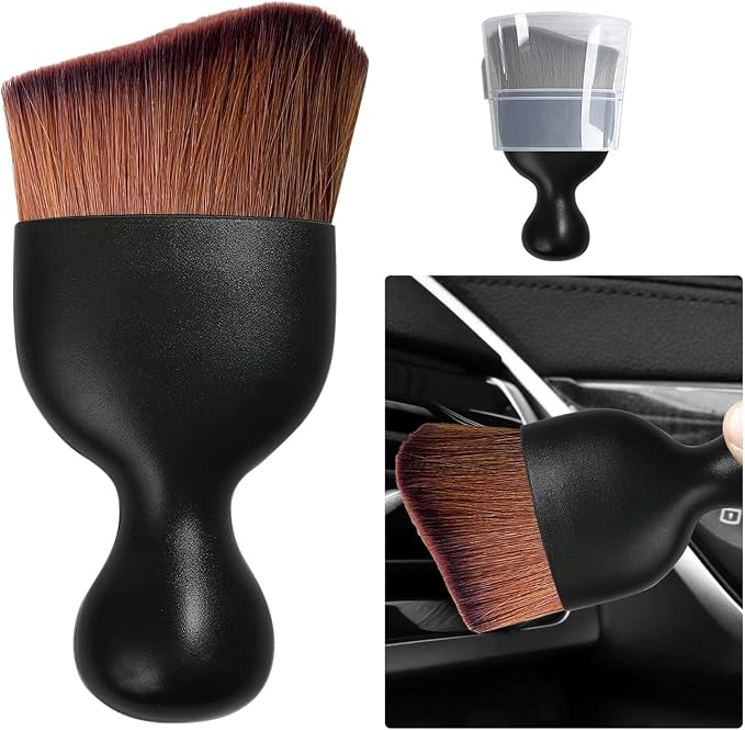 Ziciner Car Detailing Brush, Curved Soft Bristles Auto Removal Dust Collectors, Universal Vehicle Dashboard, Air Conditioner Vents etc Interior Cleaning Tool Accessories (Dark Brown)