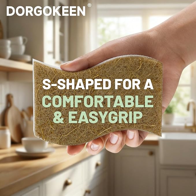16 Pack Biodegradable Kitchen Dish Sponges, Natural Plant-Based Coconut Fiber and Compostable Cellulose Sponge, Non-Scratch Heavy Duty Sponges for Non-Stick Cookware, Kitchen Household Cleaning