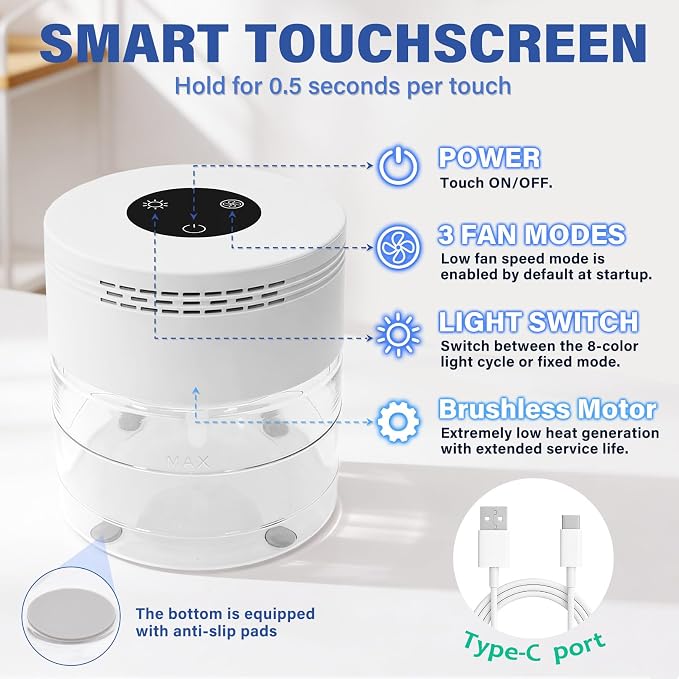 Water Based Air Purifier, Air Purifier with Water for Home Fits Essential Oil Aroma Diffuser for Bedroom,Living Room, Air Washer with 3-Speed Modes,48H Auto Shut-off,Touchscreen for Pets Dust,White