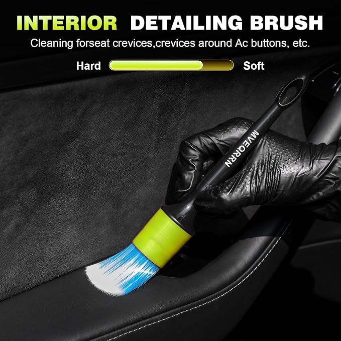 MVEQRRN 7PCS Car Detailing Brush Set,Boars Hair Detail Brush kit(Green) | Ultra Soft No Scratch,Car Dust Brush,Car Detailing Brushes Kit,Detail Brushes Car Detailing for Interior Exterior