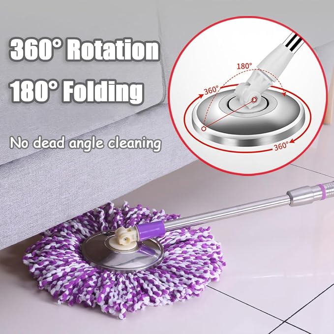 Spin Mop Replacement Mop Handle, 49-inch 360 Degrees Rotating Telescopic Replacement Mop Stick with Reinforced Plastic Disc for Spin Mop Bucket Cleaning System (Plastic Disc, Blue)
