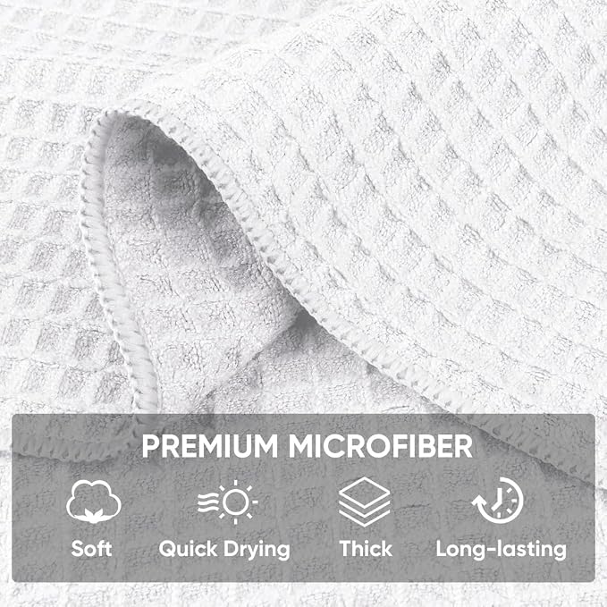 HOMEXCEL White Waffle Weave Microfiber Towel, 10PK 12x12 in Waffle Towels | 400GSM Barista Towels, Waffle Wash Cloths for Bathroom, Hand, Super Absorbent Kitchen Microfiber Cleaning Cloth for Household