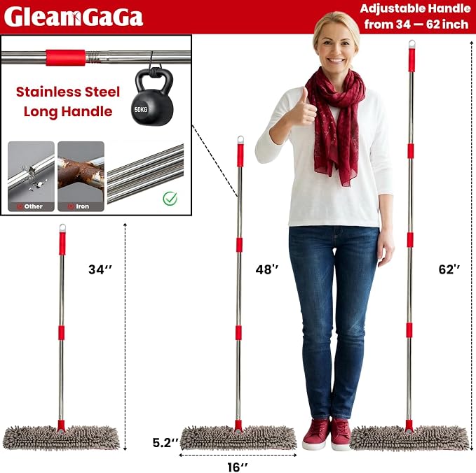 Microfiber Dust Mop for Hardwood Floor Cleaning, Laminate, Tile & Marble | 4 Washable Mop Pads, Dual-Sided Flip Mop, Wet & Dry Use, 62" Long Handle, Built-In Pad Cleaning Scraper