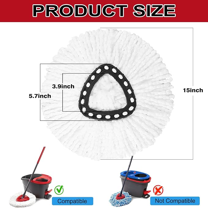 8 Pack Spin Mop Replacement Heads,100% Microfiber Mop Head,Deep Cleaning | Mop Heads Replacements Compatible with Cedar,360°Mop Replace Head for Floor Cleaning,Machine Washable & No Shedding