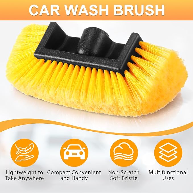 Vesici 8 Pcs Car Wash Brush Head with Soft Detailing Bristle Flow Thru Car Cleaning Brush Exterior Cars Wash Equipment for Auto Truck RV Boat Camper Washing, 10 Inch (Yellow)