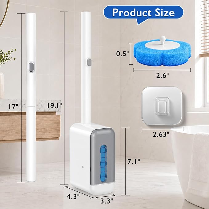 Disposable Toilet Brush-Toilet Bowl Cleaner Wand with 48 Refills | Wall Mounted Brush and Holder , Touch-Free for Deep Cleaning Bathroom