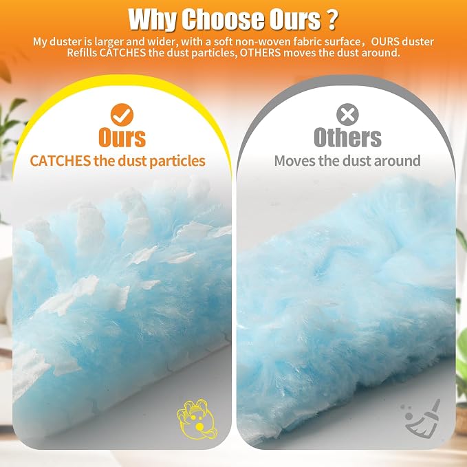 60 Count Duster Refills Compatible with Swiffer Duster, 180° Disposable Multi-Surface Microfiber Cleaning Dusters, Unscented