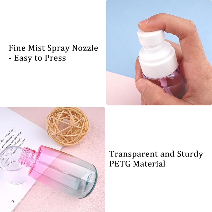 Travel Spray Bottle TSA Approved 2oz 3 PCS Fine Mist Spray Bottles | Leak Proof, 60ml Empty Plastic Refillable Spray Bottle, for Perfume, Essential Oils, Toners Rose Water, Cosmetics (3color)