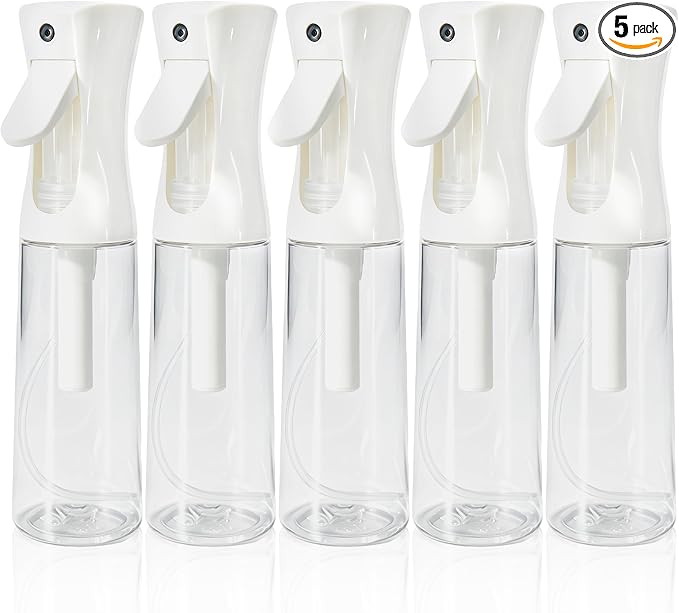 5 Pack Continuous Spray Bottles - Fine Mist Sprayer for Plants, Hair, Pets | Water Spray Bottle, Plant Mister, Spritz Bottle (6.8 OZ, White)
