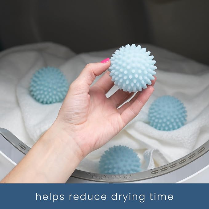S&T INC. Reusable Plastic Dryer Balls, 4 Pack, 2.5" Diameter, Light Blue | Dryer Balls, Fabric Softener for Laundry, Reusable, Cut Down Dry Time, Replaces Dryer Sheets
