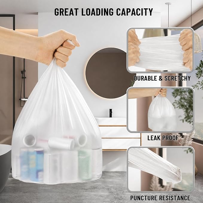 Tebery 300 Counts 4 Gallon Clear Small Garbage Bags Trash Bags, Wastebasket Bin Liners for Bathroom Bedroom Office Trash Can, 6 Rolls
