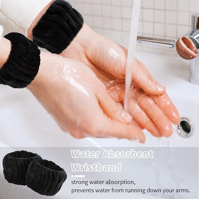 WHAVEL 6PCS Spa Headband and Wristbands Set, Face Wash Headband Wrist Bands for Washing Face Makeup Skincare Hair Band Skin Care Accessories Tools