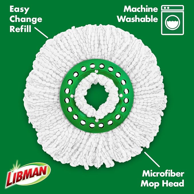 Libman Tornado Spin Mop Refill Microfiber Heads, 2 Pack | Microfiber replacement heads for Libman Tornado Spin Mop System; case pack of 2.