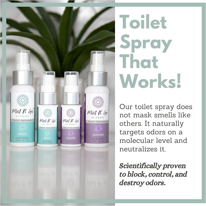 Mist N' Go Omaze Travel Bathroom Spray - Toilet Odor Eliminator & Air Freshener - Popular Mix, Daily Pack (2oz + 1oz)