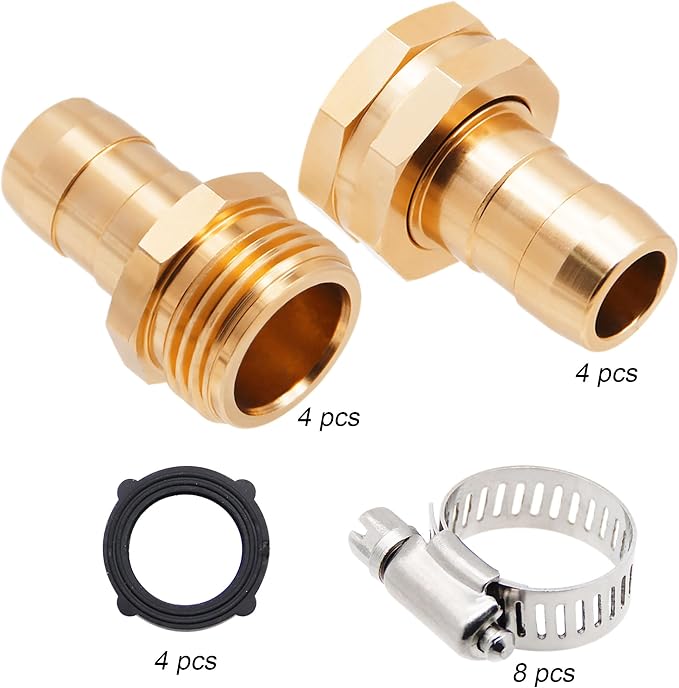 Triumpeek Garden Hose Repair Connector, 4 Sets, Aluminum | With Clamps, Water Hose End Replacement, Fit for 3/4" and 5/8" Garden Hose Fittings