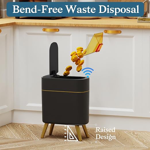 LALASTAR Automatic Bathroom Trash Can with Lid, Motion Sensor Bathroom Garbage Can for Toilet, Slim Smart Waste Basket for Kitchen, Living Room, 2.5 Gallon, Black
