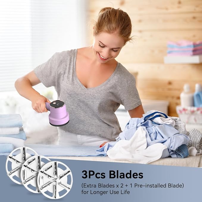 Rechargeable Fabric Shaver, 6-Leaf Blades, LED Display, 3 Speeds | Portable Lint Remover Easy to Remove Pilling, Fuzz & Lint Balls from Clothes, Sweater, Couch, Blanket, Furniture, Coat, Pink