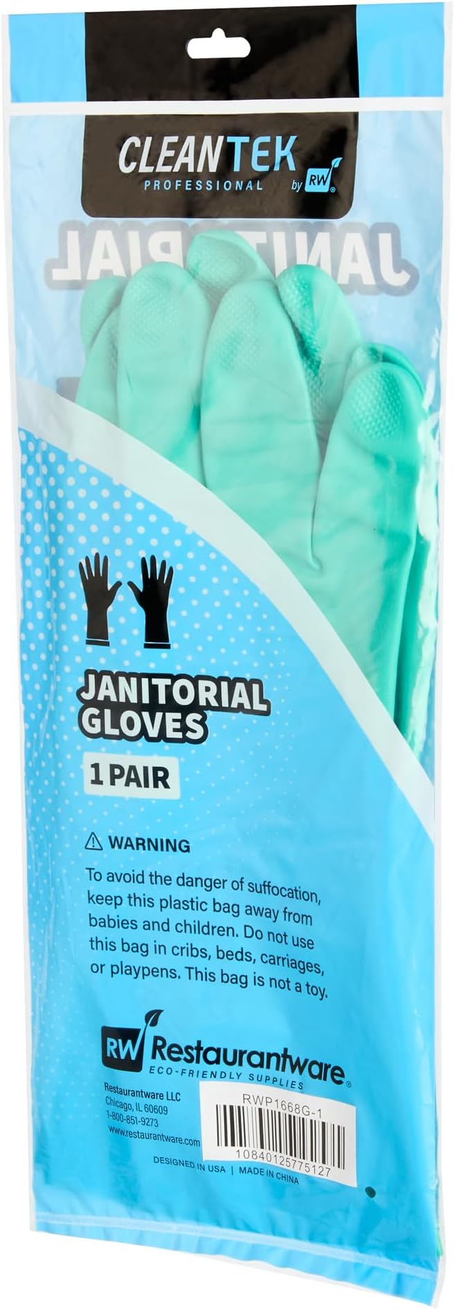 Restaurantware-Clean Tek Professional 15 Mil XXL Cleaning Gloves, 1 Pair Of Long Cuff Gloves - Flock Lining, No-Powder, Green Nitrile Chemical Tolerant Gloves, No-Latex, Heavy-Duty Tasks