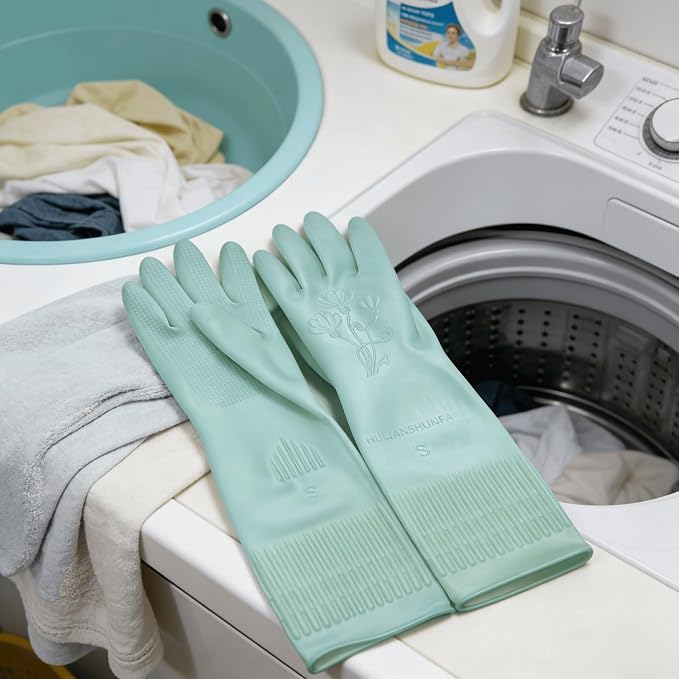 Household Cleaning 18inch Kitchen Dishwashing Rubber Gloves | Red Long Sleeved Heavy-duty Waterproof gloves, household kitchen dishwashing, Long cuffs, Reusable, Non slip